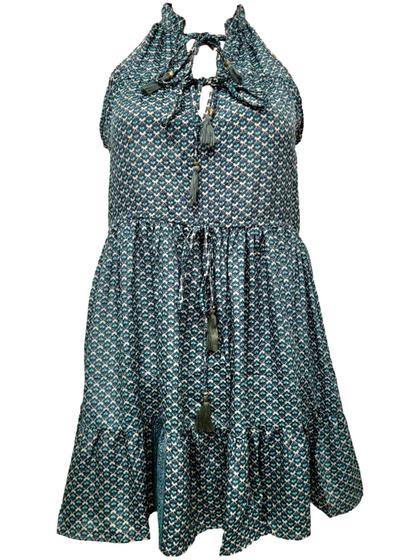 Imagem de Vestido Curto Indiano Alça Seda Estampado BOHO com Cordão 