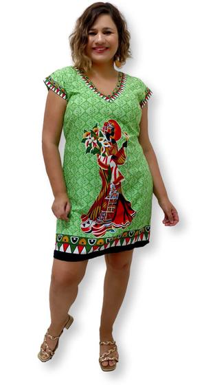 Imagem de Vestido Curto Indiano com Manga Estampa Africana Decote em V 25530