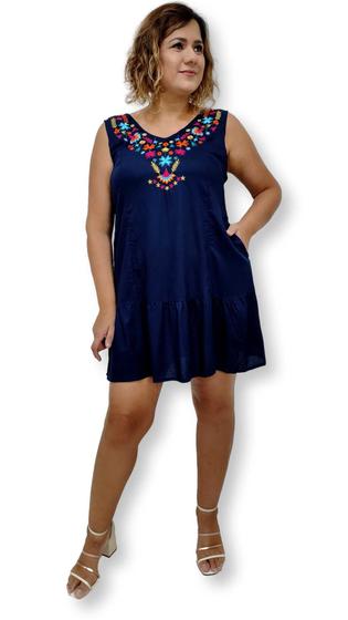 Imagem de Vestido Curto Indiano Regata com Bordado Elástico nas costas