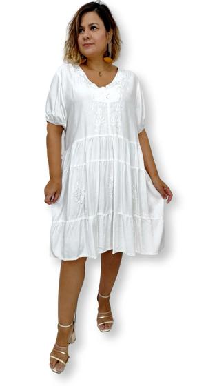 Imagem de Vestido Curto Indiano Viscose Liso com Bordado Plus Size