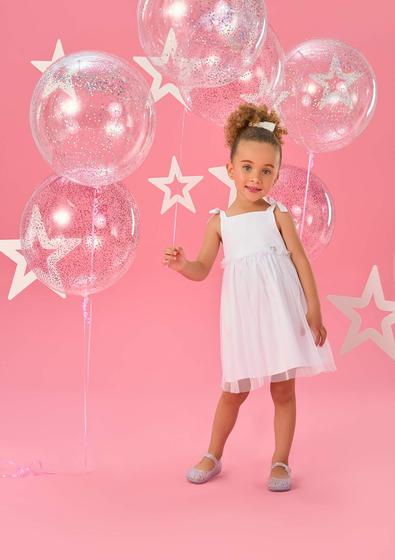 Imagem de Vestido Curto Infantil Tule Branco Glitterinado Mon Sucré