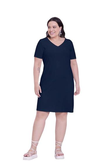 Imagem de Vestido Curto Lunender Plus Size Canelado Azul Marinho