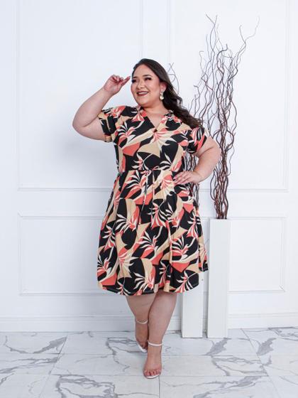 Imagem de Vestido Curto Plus Size Ajuste Na Cintura Manga Cava Ampla