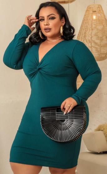 Imagem de Vestido curto plus size manga longa nozinho no decote 48/52