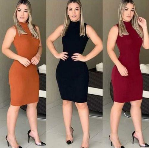 Imagem de Vestido Curto Regata Feminino Canelado Gola Alta