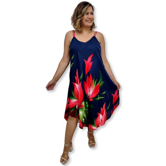 Imagem de Vestido Curto Trapézio Estampado Tulipa Alça Indiano Viscose 5047