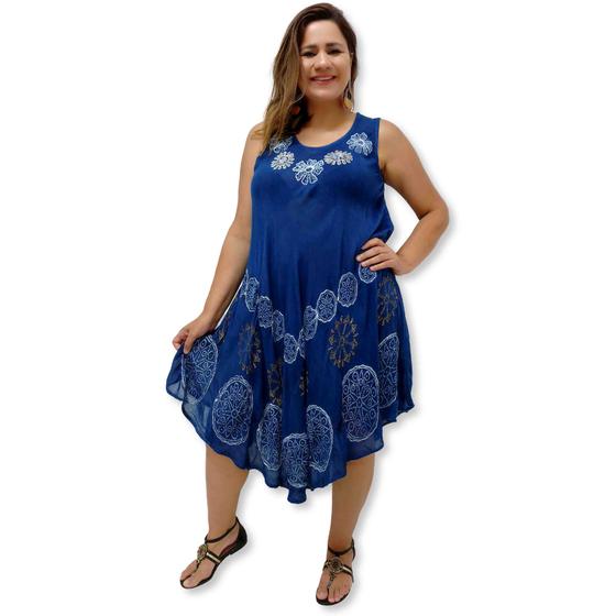 Imagem de Vestido Curto Trapézio Regata Viscose Jeans Plus Size 108-9