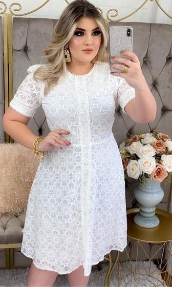 Imagem de Vestido Damaris Branco Plus Size Midi Renda Moda Evangélica