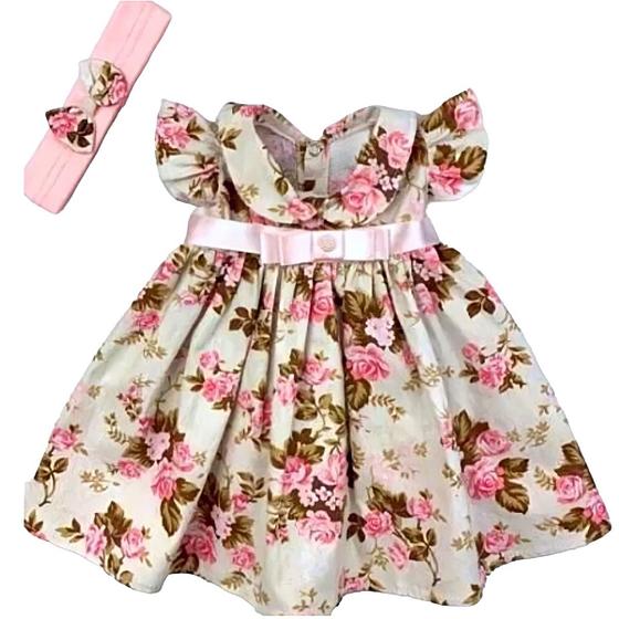 Imagem de Vestido de Bebê Menina Florido com Tiara 100% Algodão Iris