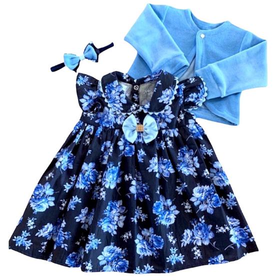 Imagem de Vestido de Bebê menina infantil 3 peças com bolero e tiara 100% algodão - Mundo Nina Kids - Jasmine