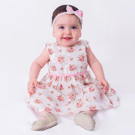 Imagem de Vestido de Bebê Menina Infantil com Tiara 100% Algodão