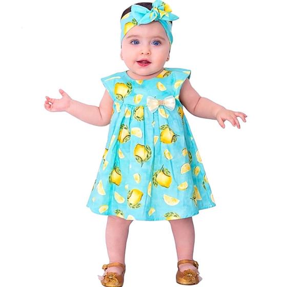 Imagem de Vestido de Bebê Menina Infantil com Tiara 100% Algodão