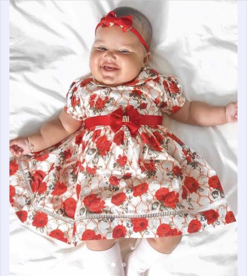 Imagem de Vestido de Bebê Menina Infantil com Tiara 100% Algodão