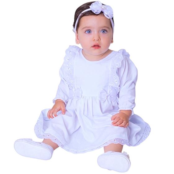 Imagem de Vestido de Bebê Menina Manga Longa com Tiara 100% Algodão Lua