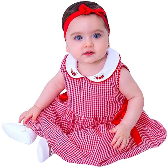 Imagem de Vestido de Bebê Roupa Menina Infantil Com Tiara 100% Algodão Giulia