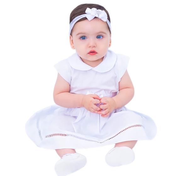Imagem de Vestido de Bebê Roupa Menina Infantil Com Tiara 100% Algodão