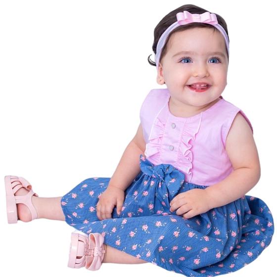 Imagem de Vestido de Bebê Roupa Menina Infantil Com Tiara 100% Algodão - Mundo Nina - Premium