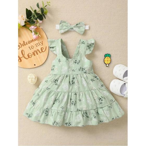 Imagem de Vestido de Camisola Estampado Verde para Menina - Estilo Elegante para o Verão