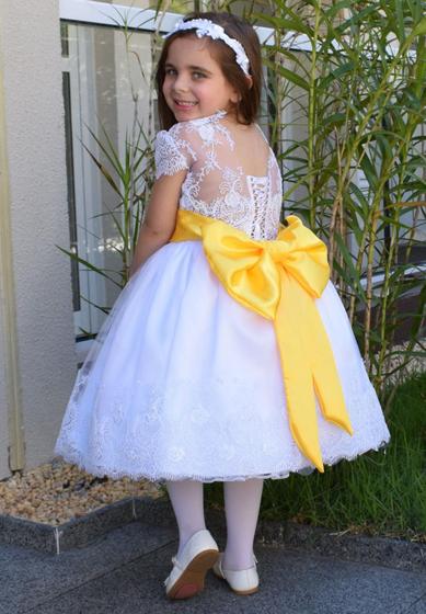 Imagem de Vestido de dama formatura florista  curto barra com renda faixa opção de cores + luva m