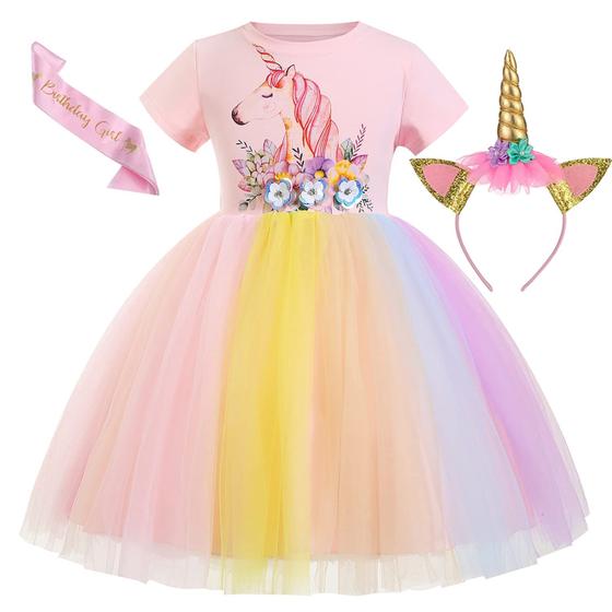 Imagem de Vestido de fantasia Chektin Unicorn para meninas com faixa e faixa