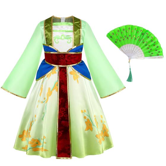Imagem de Vestido de fantasia Kosgraiy Mulan para menina de Halloween de 4 a 5 anos