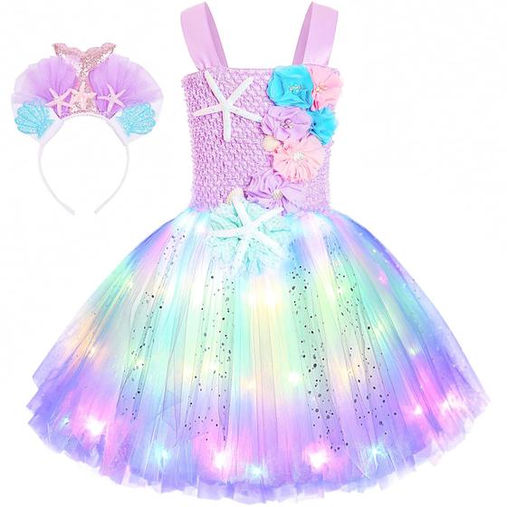 Imagem de Vestido de fantasia SKCAIHT Mermaid com luzes LED para meninas de 5 a 6 anos