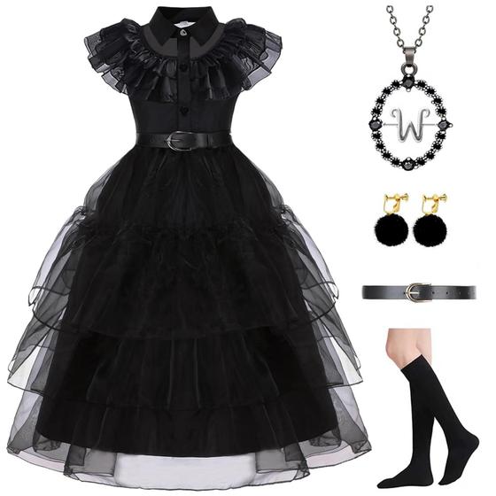 Imagem de Vestido de fantasia YUEGOO preto para meninas de Halloween de 3 a 12 anos