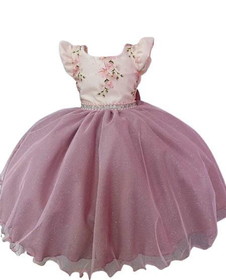 Imagem de Vestido de festa infantil rose busto floral com saiote de tule d4187
