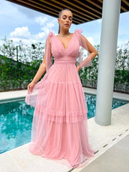 Tule Vestido De Festa Longo RosÃª Vestido Tule Vestido De Madrinha