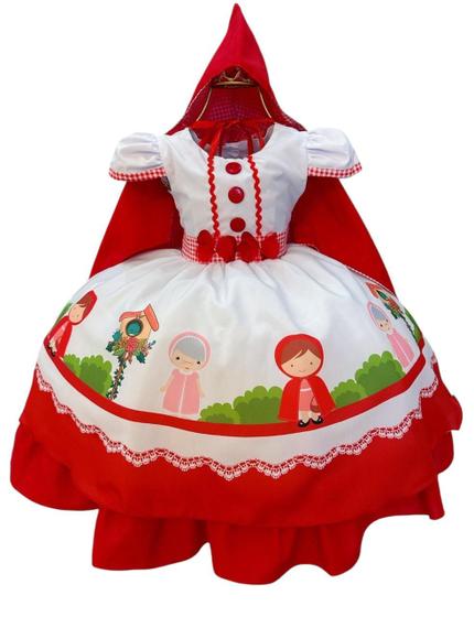 Imagem de Vestido De Festa Super Luxo Chapeuzinho Vermelho Capa Capuz