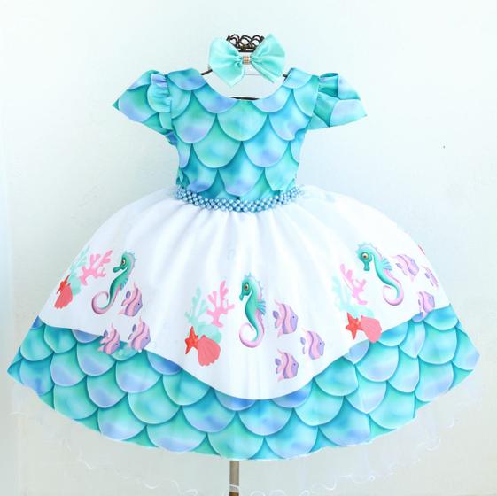 Imagem de Vestido De Festal Infantil Fundo Do Mar Sereia E Tiara