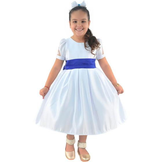 Imagem de Vestido de Formatura Infantil ABC: Branco com Detalhes em Azul Royal