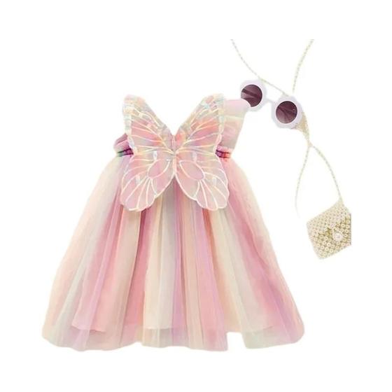 Imagem de Vestido de Malha com Arco-Íris para Meninas (1 a 5 anos) - Vestido Casual de Verão com Manga