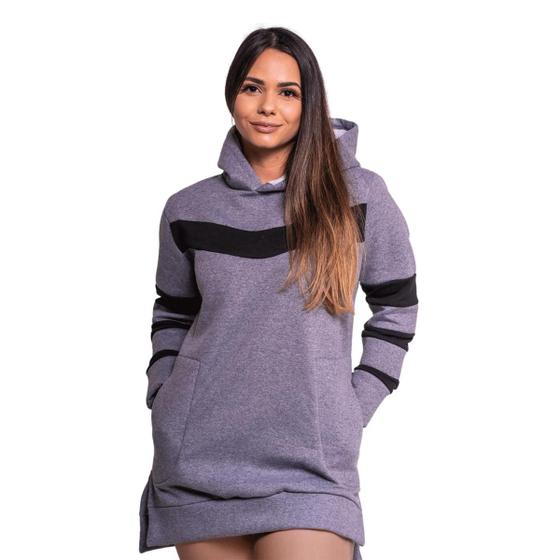 Vestido de Moletom Feminino estilo Mullet com Capuz Cinza C/ Preto ...