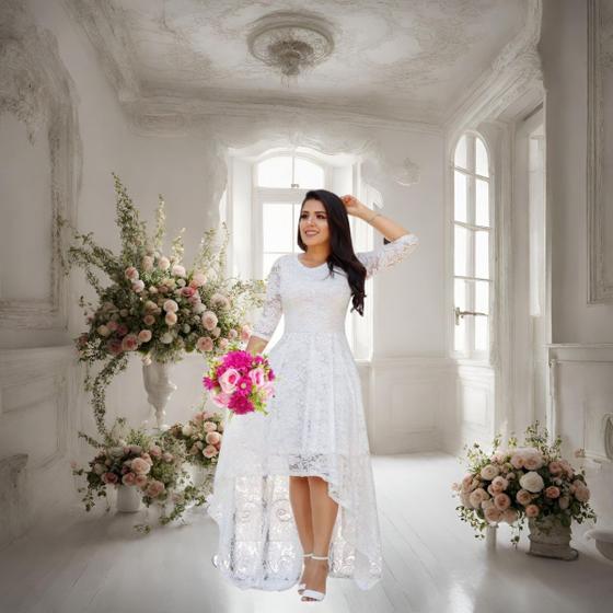 Imagem de Vestido de Noiva Casamento Renda Civil Plus Longo Size 88