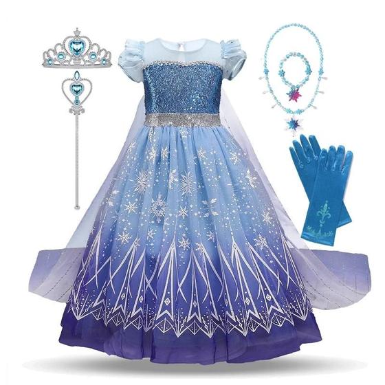 Imagem de Vestido de Princesa Elsa Frozen para Meninas - Fantasia Infantil com Lantejoulas