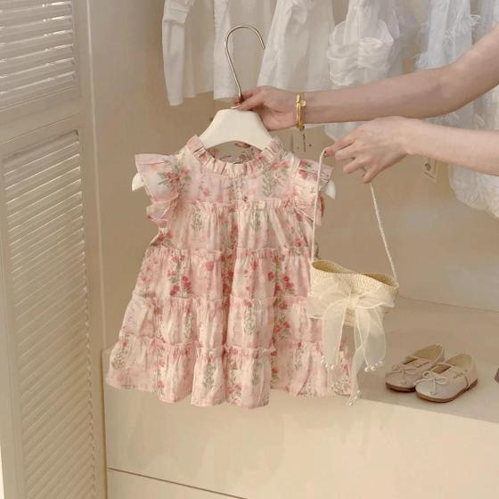 Imagem de Vestido de Princesa Infantil para Bebês - Estampa Floral com Renda