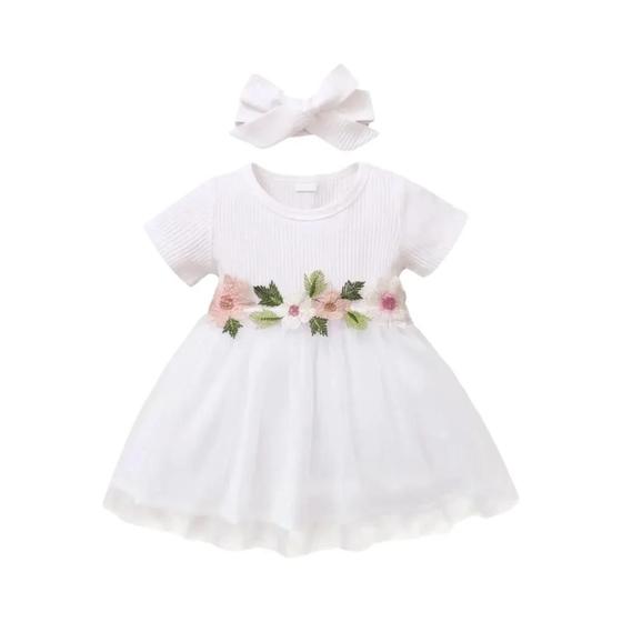 Imagem de Vestido de Princesa para Meninas (1-3 anos) - Bordado Floral, Manga Curta e Saia de Tule