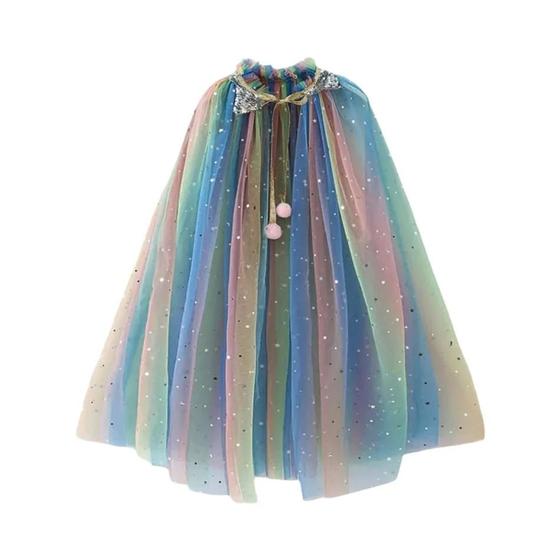 Imagem de Vestido de Princesa para Meninas - Capa de Tule com Lantejoulas - Cores Azul, Rosa e Branco