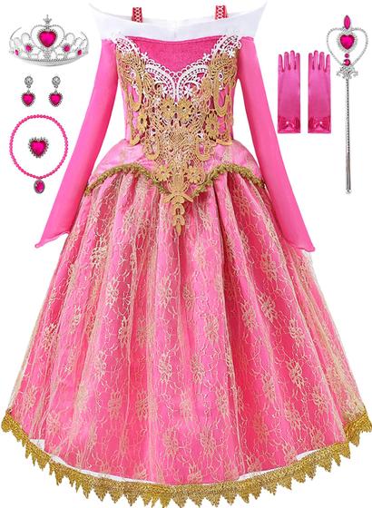 Imagem de Vestido de Princesa Rosa Aoiviss para Meninas - Fantasia com Acessórios