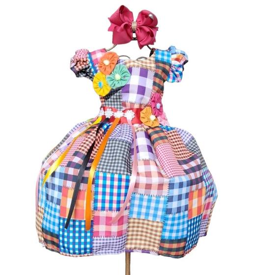 Imagem de Vestido De Quadrilha Infantil Luxo Em Algodão Festa Junina Vestido Caipira BK25