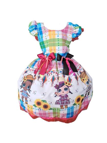 Imagem de Vestido De Quadrilha Infantil Luxo Em Algodão Festa Junina Vestido Caipira BK25