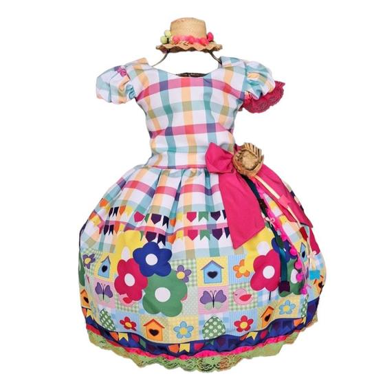 Imagem de Vestido De Quadrilha Infantil Luxo Em Algodão Festa Junina Vestido Caipira BK25