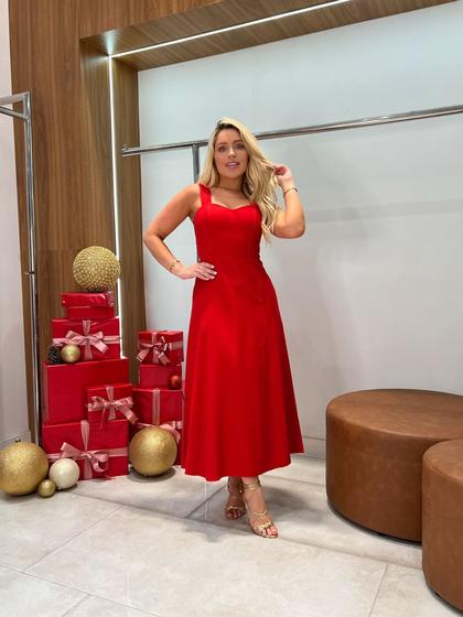 Imagem de Vestido em viscose e linho vermelho