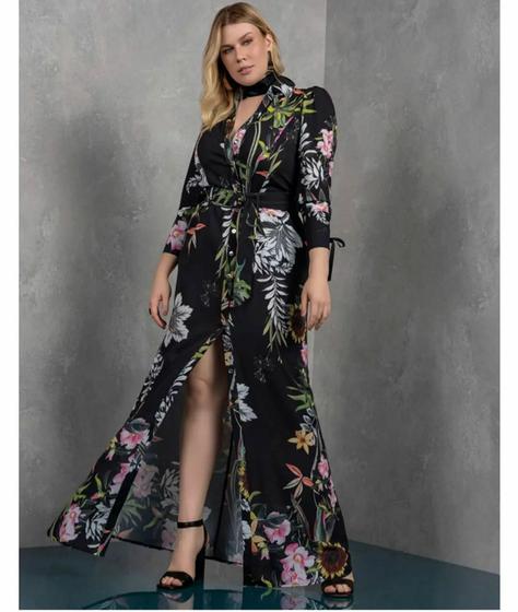 Imagem de Vestido estampado longo com faixa