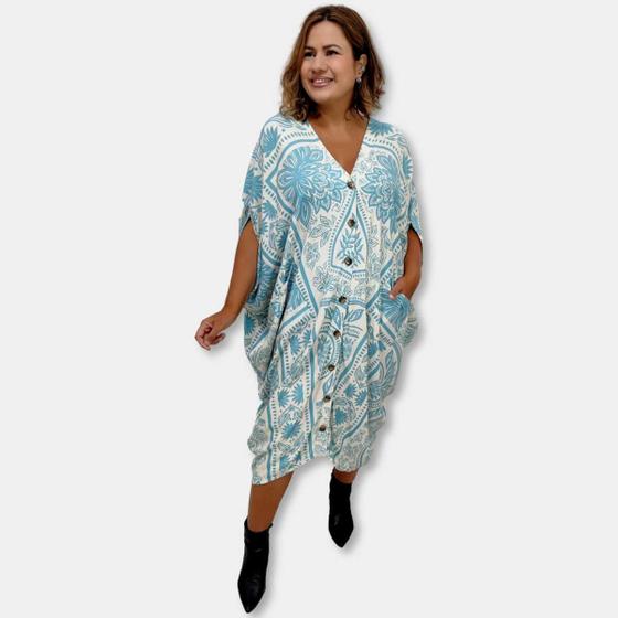 Imagem de Vestido Estilo Kaftan Amplo com botão Boho Chick Plus Size