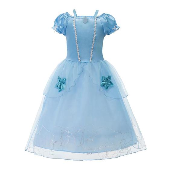 Imagem de Vestido Fantasia Carnaval Halloween Infantil Princesa Cinderela Azul