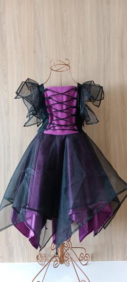 Imagem de Vestido Fantasia Infantil Bruxa Clássico Halloween Luxo Roxo