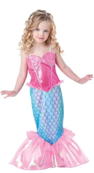 Imagem de Vestido Fantasia Infantil de Sereia Princesa Ariel Luxo Rosa e Azul