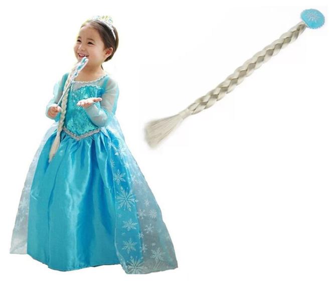 Imagem de Vestido Fantasia Infantil Elza Frozen com Trança Pronta Entrega